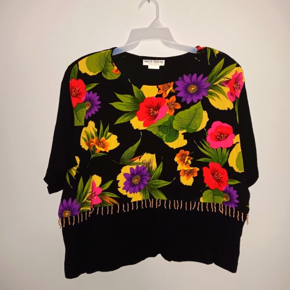 Sharon Anthony women's top black floral size 24WP